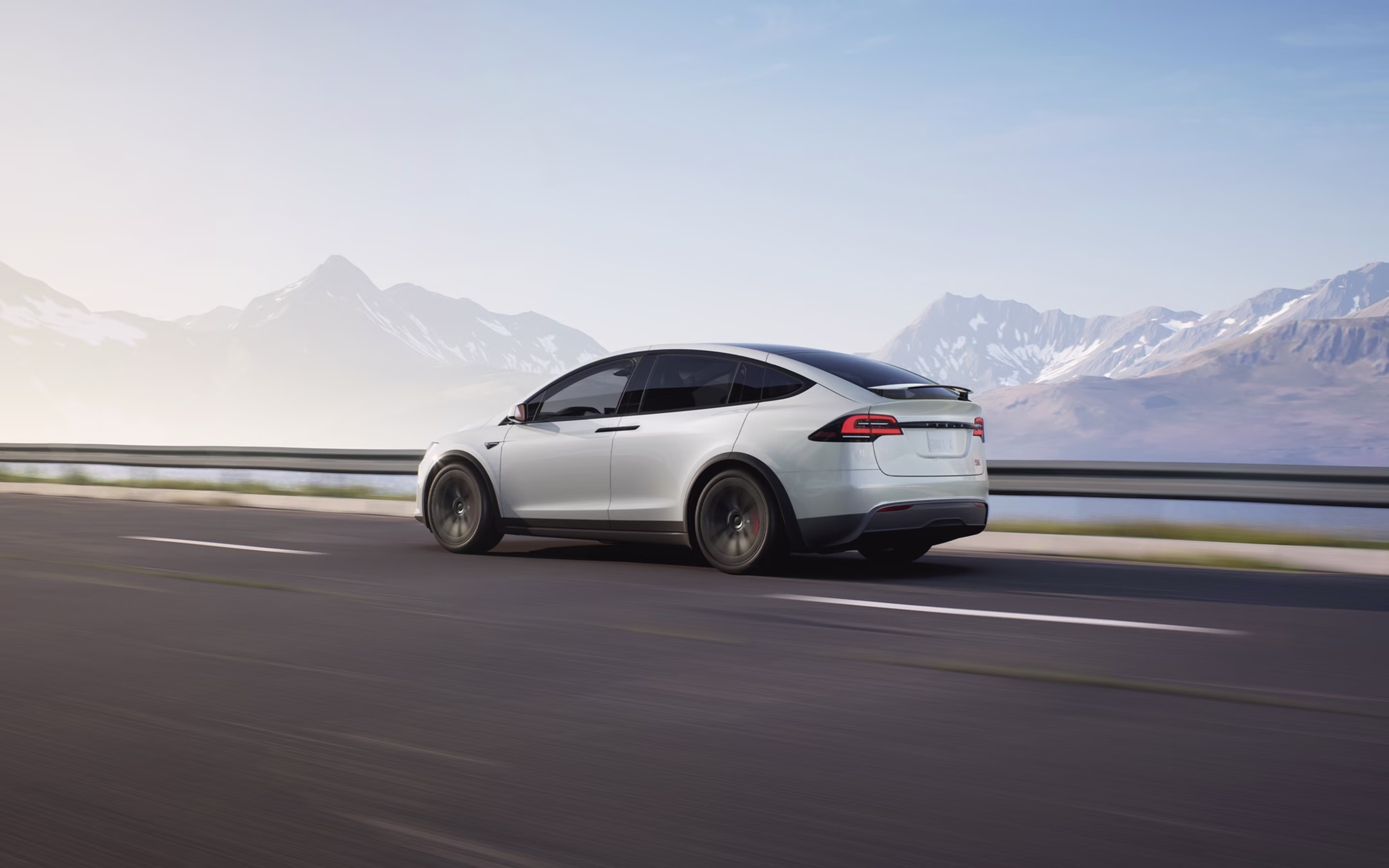 Tesla Model X Pearl White with falcon wing doors open
